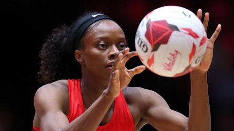 Funmi Fadoju of England netball catches the ball