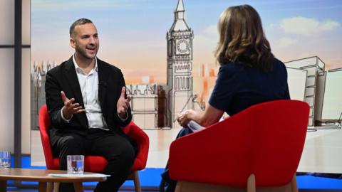 Zack Polanski being interviewed by the BBC.