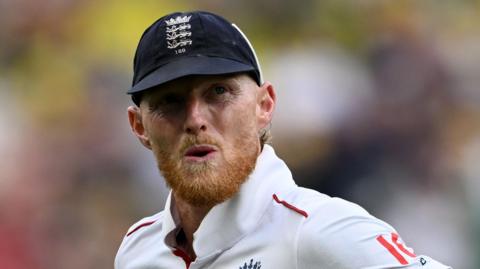 Ben Stokes looks on during England's humbling Ashes defeat by Australia in Perth