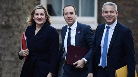 Amber Rudd, Matt Hancock and Stephen Barclay before Tuesday's cabinet meeting