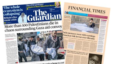 Front pages of the Guardian and Financial Times