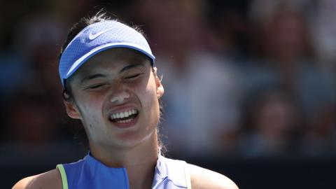 Emma Raducanu reacts to missing a point
