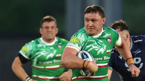 Leicester Tigers' Jasper Wiese makes a break against Sale in the Premiership