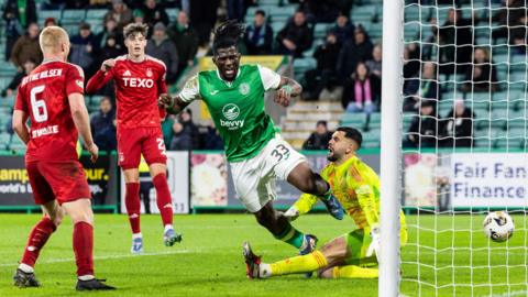 Hibs score their third goal against Aberdeen