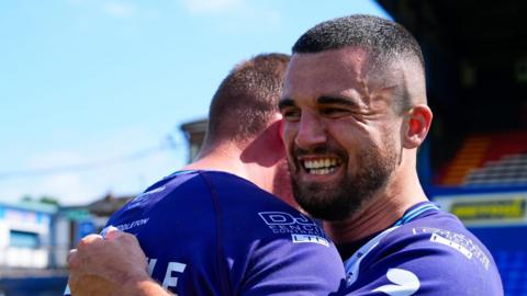 Caleb Aekins celebrates for Featherstone Rovers