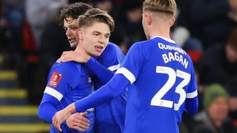 Cian Ashford celebrates scoring for Cardiff