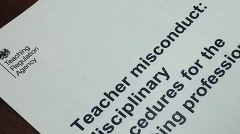 A report from the Teaching Regulation Agency which reads: 'Teacher misconduct disciplinary procedures for the teaching profession