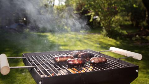 A barbecue on an area of grass.
