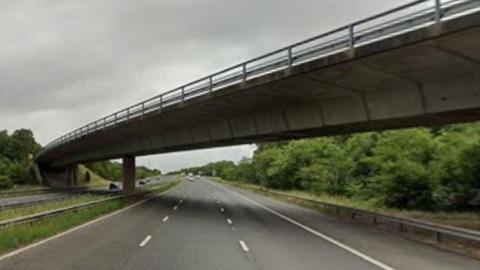 A Goole Maps image showing a bridge on a stretch of the M62. 