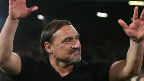 Leeds United boss Daniel Farke celebrating a win over Bristol City
