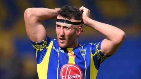 Stefan Ratchford of Warrington Wolves looks on following the Betfred Super League match between Warrington Wolves and Wigan Warriors at The Halliwell Jones Stadium on June 01, 2024 in Warrington, England.