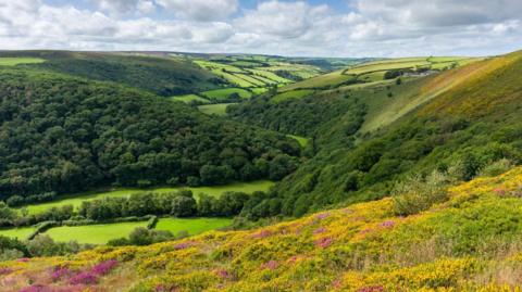 The East Lyn Valley and Ashton Cleave from Cosgate Hill in Exmoor National Park on the Devon and Somerset border