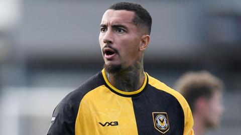 Courtney Baker-Richardson reacts to a decision during Newport County's League Two game against Notts County