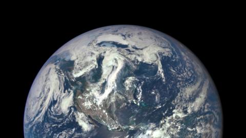 Earth as seen from a distance of one million miles by a NASA scientific camera aboard the Deep Space Climate Observatory spacecraft on July 6, 2015. (Photo by NASA via Getty Images)