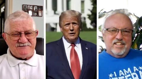 Composite image of Covid survivors Glenn Perkins and Matt Thomas with Donald Trump