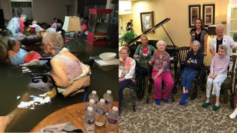 Nursing home residents in floodwater and then dry in new home