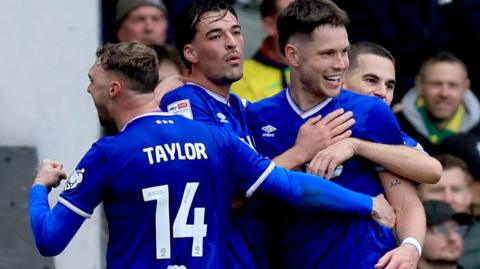 Ipswich celebrate scoring second goal