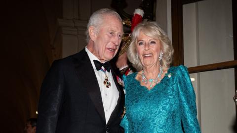 King Charles III and Queen Camilla arrive for the State Banquet at the Palazzo Quirinale in Rome,