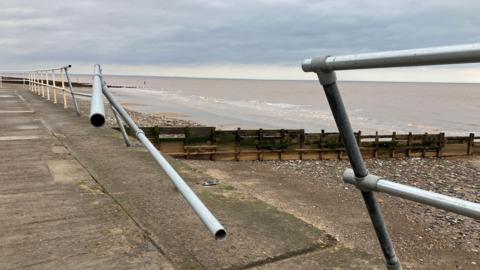 Damaged railings along Hornsea seafront