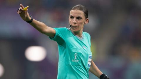 Stephanie Frappart refereeing at the 2022 World Cup in Qatar