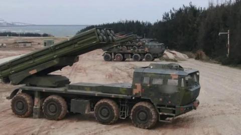 Military vehicles of the Ground Force under the Eastern Theatre Command of China's People's Liberation Army (PLA) take part a combat readiness patrol and "Joint Sword" exercises around Taiwan, at an undisclosed location in China in this handout image released on April 8, 2023.
