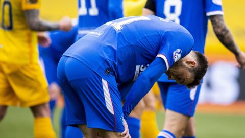 Rangers' Brandon Barker at full-time on Sunday