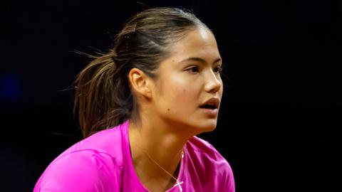 Emma Raducanu during her first-round match at the Porsche Tennis Grand Prix in Stuttgart.