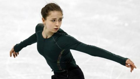 Kamila Valieva practices at the Winter Olympics