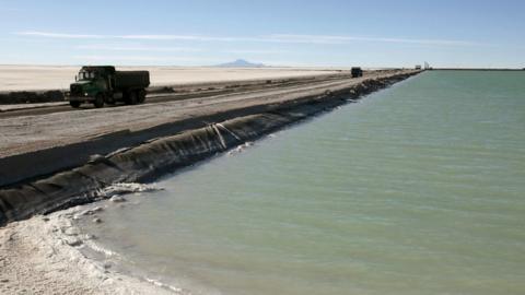 A brine pool at Uyuni salt lake in Bolivia, 4 Jul 22