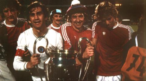 Aston Villa celebrate with the European Cup