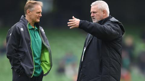 Joe Schmidt and Warren Gatland before the Six Nations match between Ireland and Wales in 2018