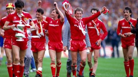 Liverpool celebrate their 1986 FA Cup triumph