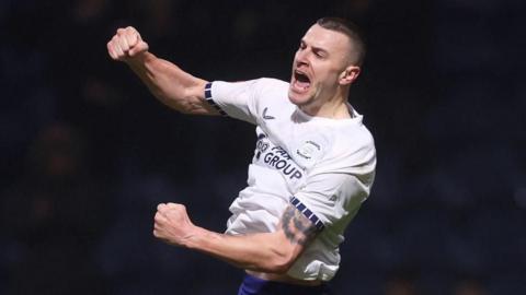 Milutin Osmajic celebrates his opening goal for Preston North End in the FA Cup third round tie against Charlton Athletic