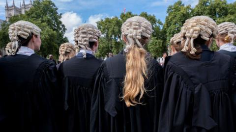 Female barristers at a rally in London in 2022