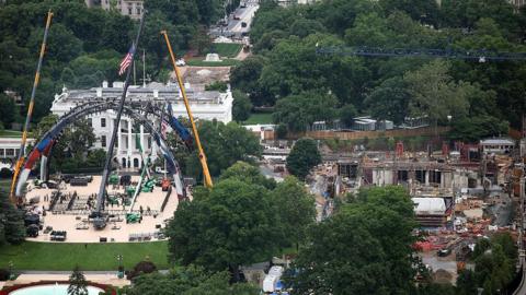 Construction at the White House, with the ballroom project seen on the right