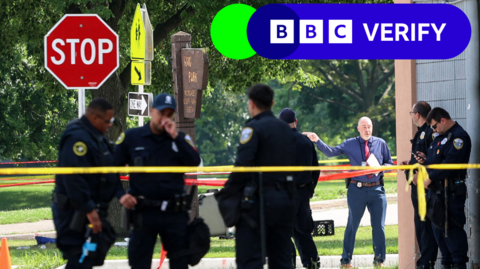 Police officers attend a crime scene in Wisconsin, US.