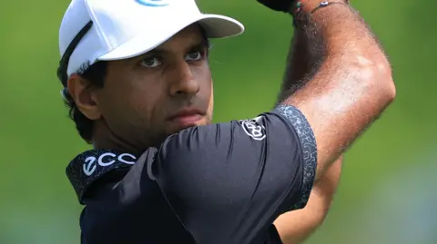 Aaron Rai hitting a shot in final round of US PGA Championshp