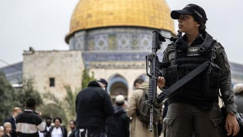 Israeli police outside the Aqsa Mosque in Jerusalem, April 11, 2023