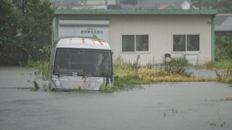 Bus in floodwater