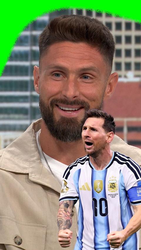 Olivier Giroud talking about Lionel Messi in the BBC studio
