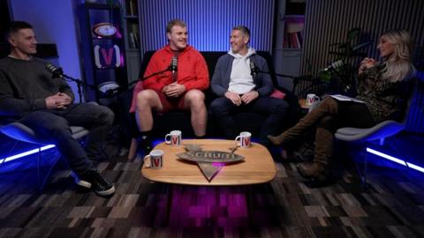L-R: Jonathan Davies, Archie Griffin, James Hook and presenter Lauren Salter