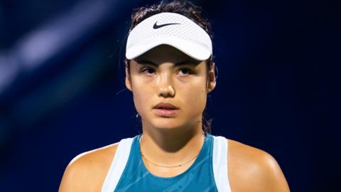 Emma Raducanu during her match at the Dubai Tennis Championships