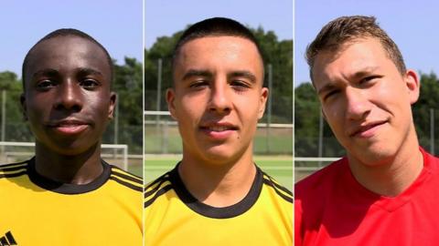 Three young male football players in Germany