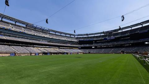 A picture from pitch level inside an empty Metlife Stadium