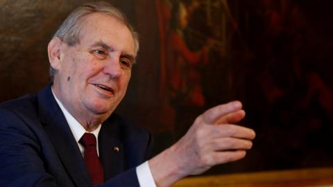 Czech President Milos Zeman gestures in Vienna, Austria April 3, 2019