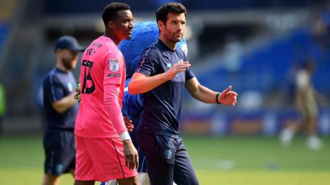Cardiff City goalkeeper Nathan Trott (L) with head coach Brian Barry-Murphy