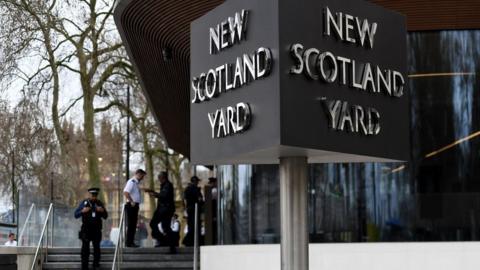 Outside Met Police headquarters, New Scotland Yard