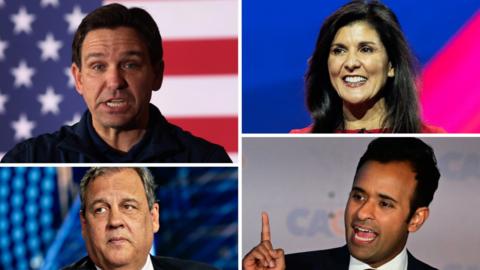 Ron DeSantis, Nikki Haley, Vivek Ramaswamy and Chris Christie