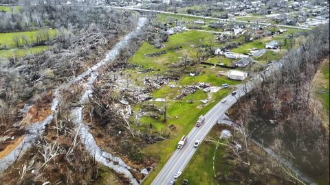The tornado cut a path through the community