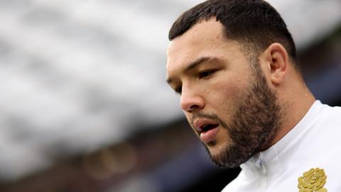 England prop Ellis Genge during a warm-up in the 2023 Six Nations